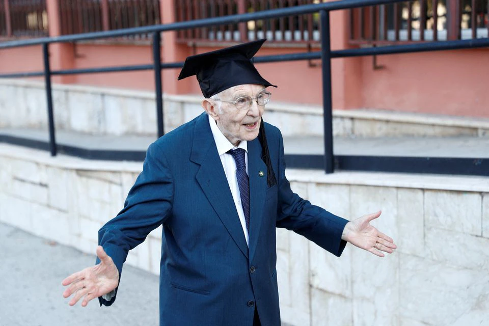 Italy’s oldest student graduates again aged 98 Giuseppe Paterno, 96, Italy's oldest student, celebrates after graduating from his undergraduate degree in history and philosophy