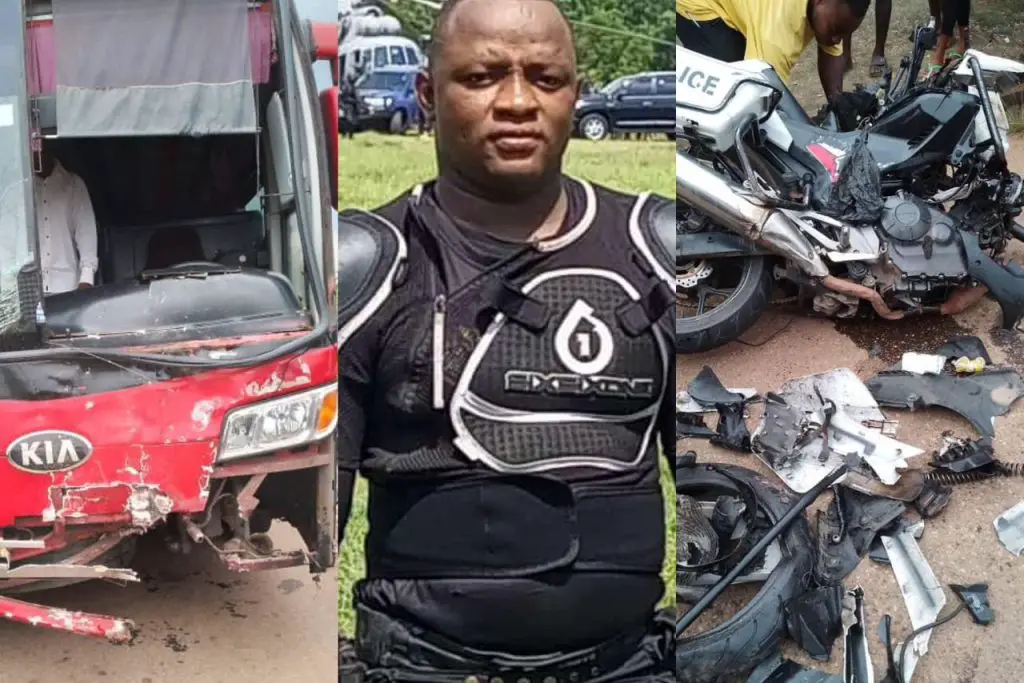VIP bus crashes police dispatch rider to death on Kumasi-Accra Highway
