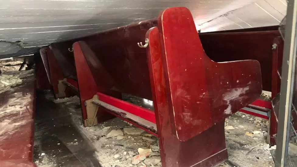 Ten dead as Mexico church roof collapses at baptism Photos from inside the church show the roof on top of the pews Photo: Reuters