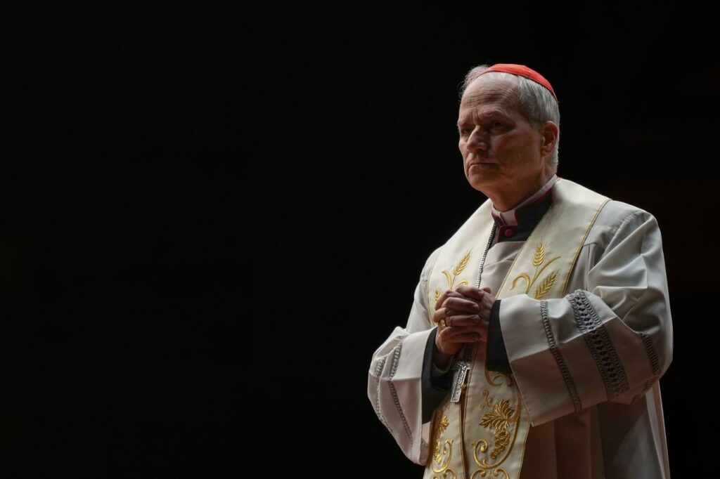 Cardinal Robert Prevost leads rosary prayers in St Peter's Square on March 3. Christopher Furlong/Getty Images
